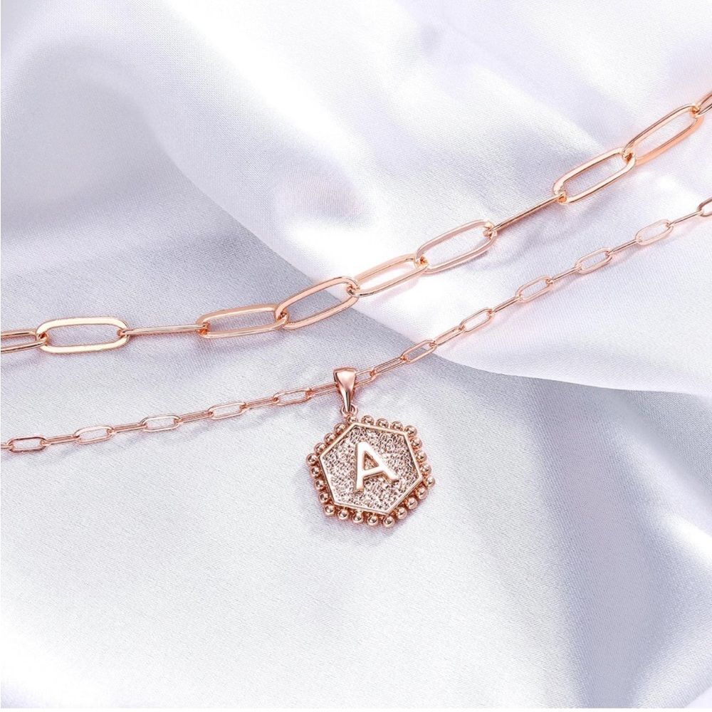 Rose Gold Monogram Initial Layered Necklaces - Picture 3 of 4